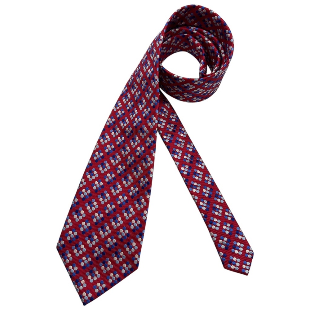 TURNBULL & ASSER Red/Blue Geometric Silk LUXURY Tie HANDMADE ENGLAND